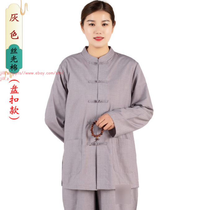 Unisex Shaolin Buddhist Monk Meditation Kung Fu Uniform Cotton Buckle Suit Sets