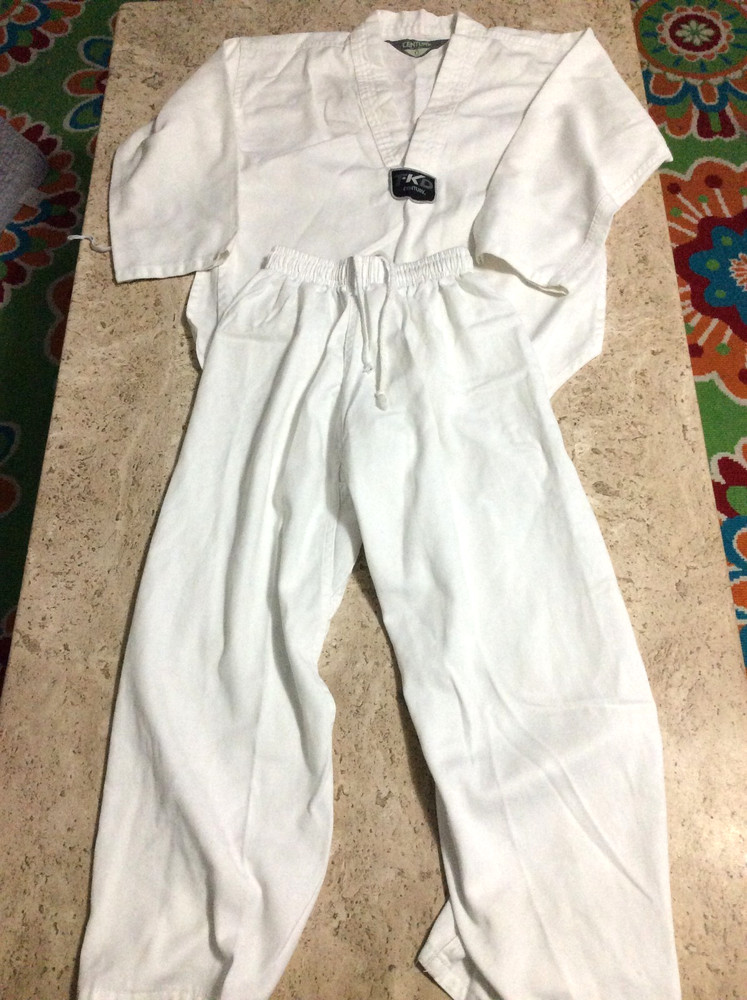Child’s Sz 0 Martial Arts Group Kid Taekwondo White Outfit Gi Uniform Top Pants