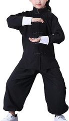 Kung Fu Suit for Unisex Kids Long Sleeve Black Martial Arts Taichi Traditional P
