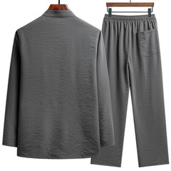 Men Chinese Tang Suit Kung Fu Tai Chi Set Long Sleeve Shirt and Pant Uniform
