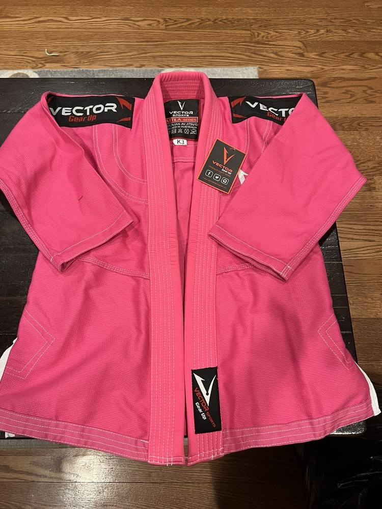 Vector Sports Kids Brazilian Jiu Jitsu BJJ Gear Up, Pink Jacket New! No Belt