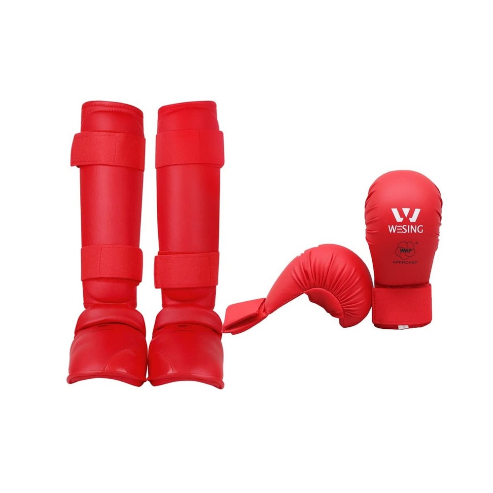 WESING Karate shin and Instep Guard Karate Gloves Approved by WKF red Small