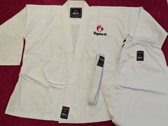 Karate Uniform Gi Set Adult Kids White Black Martial Arts Suit + Belt Uk Seller