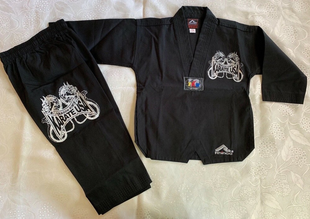 NEW KIDS KARATE TAEKWONDO UNIFORM, BLACK, BOYS GIRLS, SIZE 0000 / 110cm