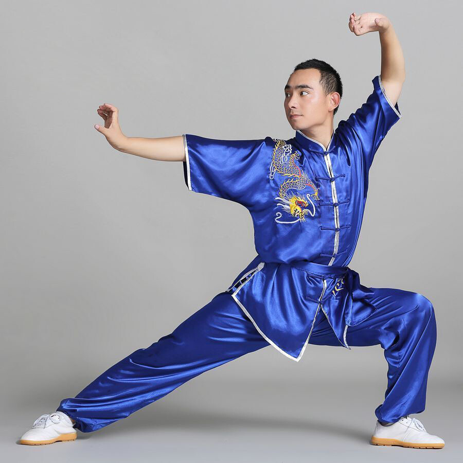 Silk Kung Fu Tai Chi Uniform Martial Arts Suit Outfit Dragon Embroidery 4 Colors