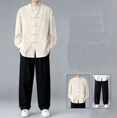 Summer Men’s Tang Suit Traditional Kung Fu Tai Chi Shirt and Pants Uniform Sets