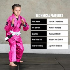 Elite Sports Kids Ultra Light BJJ Brazilian Jiu Jitsu Gi C0 Pink Preshrunk ,Belt