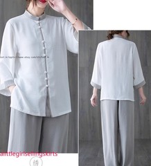Women’s Cotton Linen Shirts +Pants Tai Chi Sets Blouse Arts Kung Fu Su Uniforms