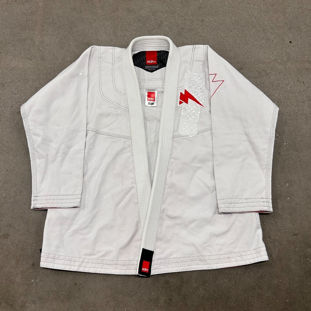 Storm Kimonos Matrix BJJ Gi A2 Brazilian Jiu Jitsu Jacket Mens White Open Front