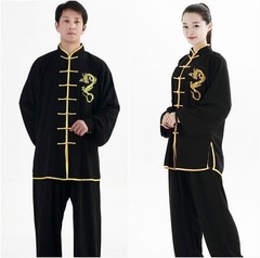 Unisex Black Tai Chi Uniform, Cotton and Silk Blend with Long Sleeves – X-Large