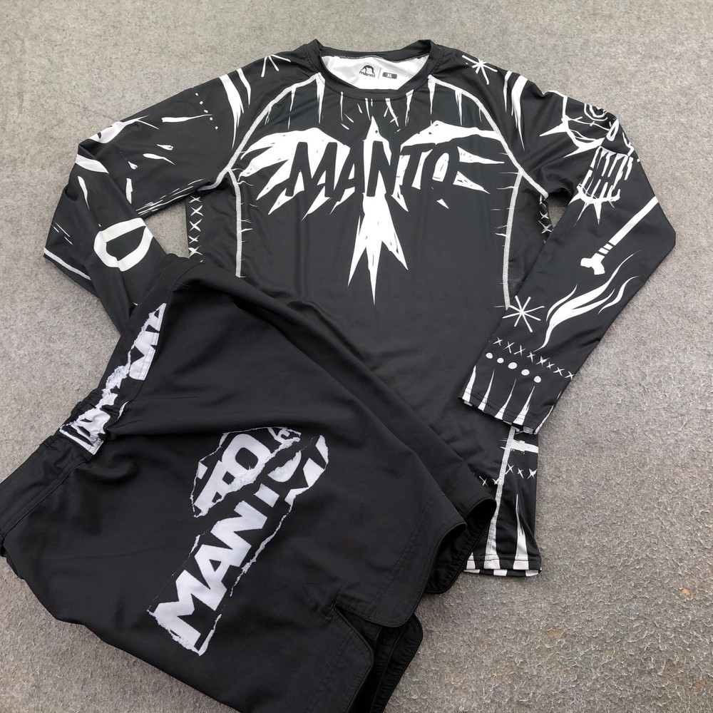 Manto Jiu Jitsu Set Mens XL Black Long Sleeve Rashguard Shorts Grappling MMA
