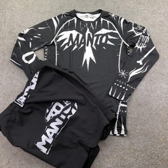 Manto Jiu Jitsu Set Mens XL Black Long Sleeve Rashguard Shorts Grappling MMA