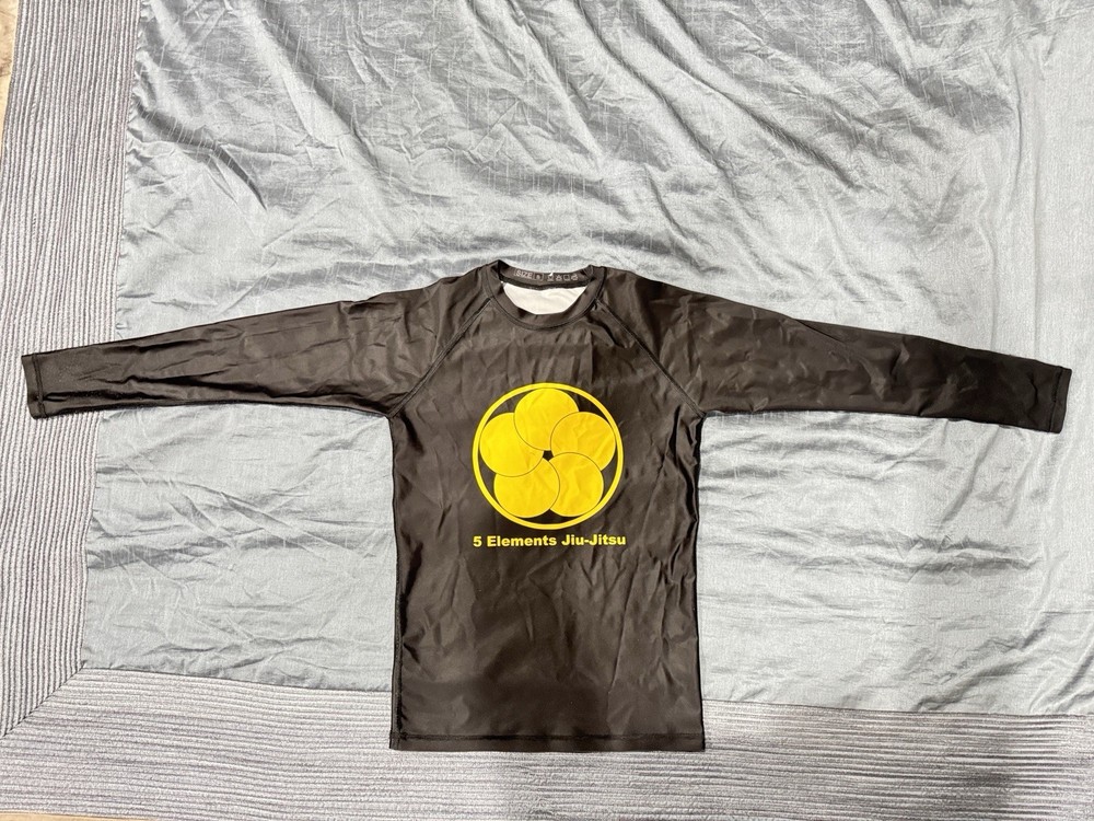 5 Elements Jiu-Jitsu Long Sleeve Rash Guard Black Yellow Size S