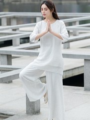 Women Tai Chi Yoga Outfits Set Top+pants Martial Arts Kung Fu Linen suit Vintage