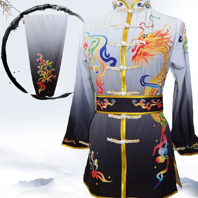 Gradient Martial Arts Uniform Kung Fu Tai Chi Suit Changquan Set Dragon Pattern