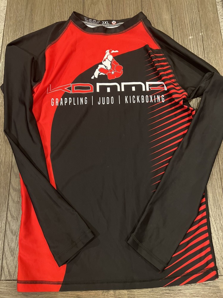 Men’s Rashguard Jiu Jitsu Anthem MMA Fight Compression Shirt Black Red 3XL