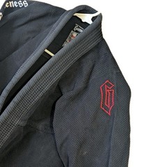 Gameness Youth Kids BJJ Gi Black & Red, Size 1, w/Pants & White Belt