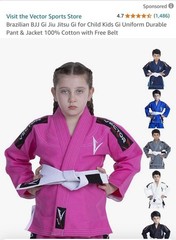 NWOT Vector Sports Youth K4 Pink Jiu Jitsu Gi