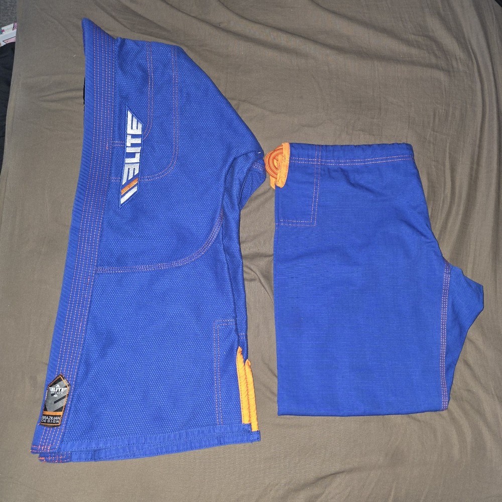 Elite Sports BJJ Brazilian Jiu Jitsu Gi Blue/Orange Size A1