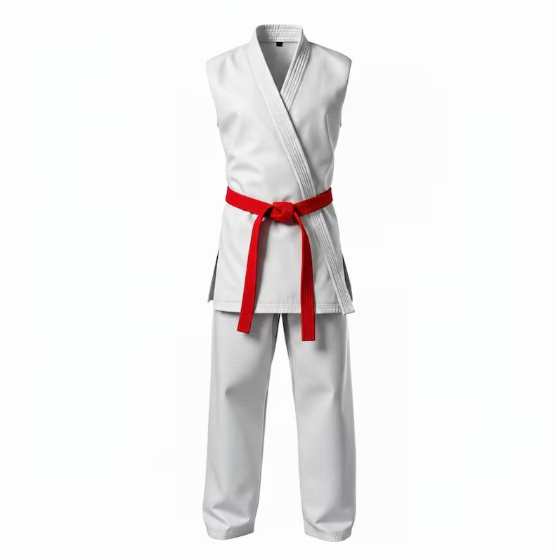 White Leather Sleeveless Karate Gi – Heavy Duty with Free Belt