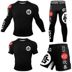 New 2024 Styles Oil Check Brazilian Jiu Jitsu BJJ MMA Rashguard Shorts Spats Set