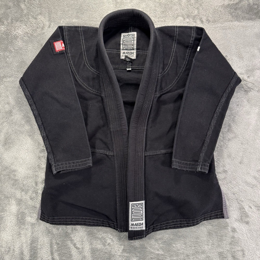Maeda Jiujitsu Gi Top Kids Black Size M2 BJJ Grappling Nogi MMA Gym 100% Cotton