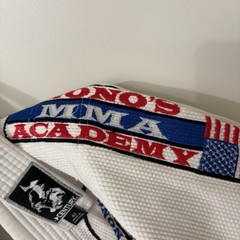 Adult Mens A1 White Jiu Jitsu GI, Top & Bottom #2 Nono’s Academy With White Belt