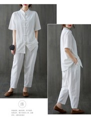 Women’s Retro Linen Shirts Pants Tai Chi Sets Blouse Martial Arts Kung Fu Suits