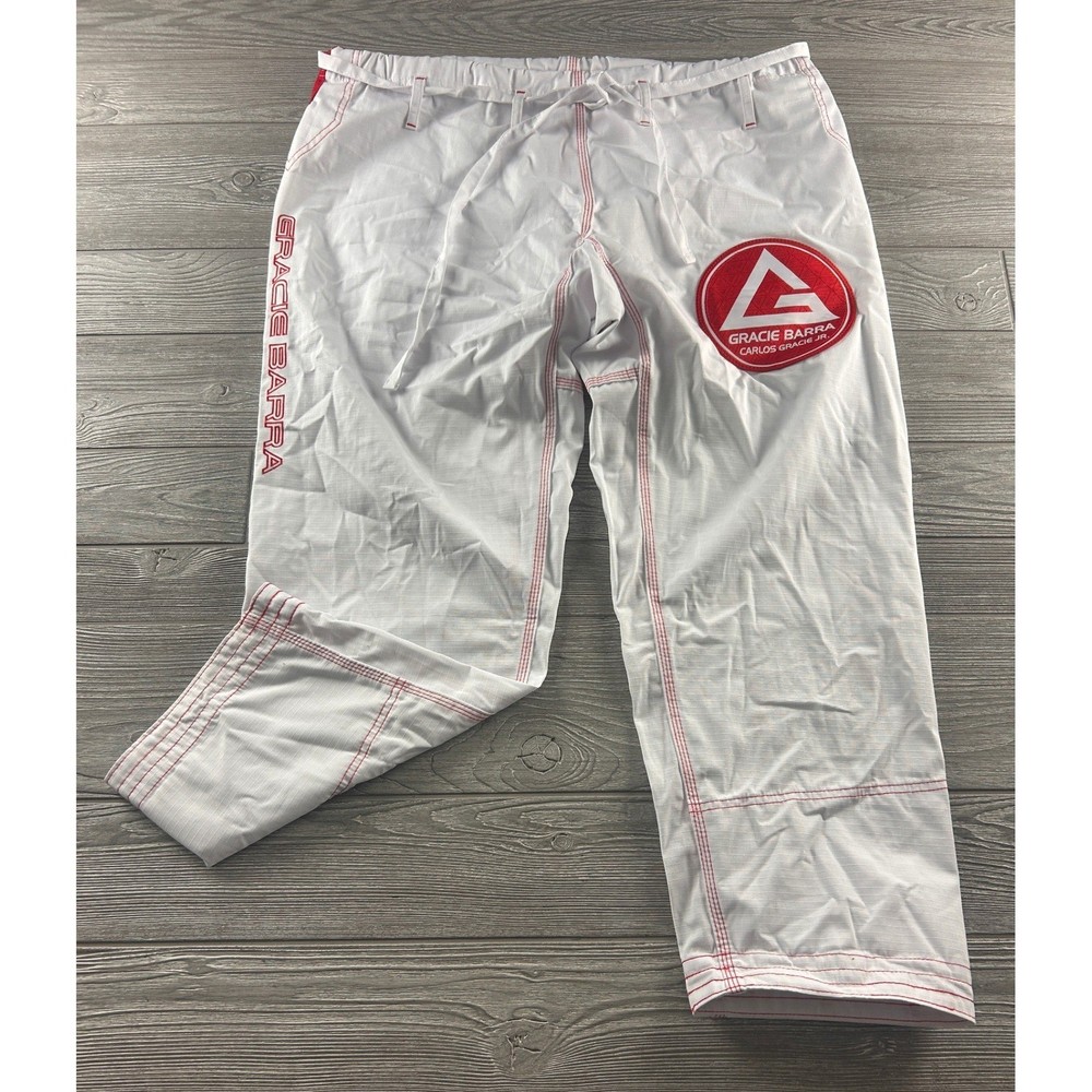 Gracie Barra Equipe Edition BJJ Gi Pants White Red Ripstop Mens A4 Carlos Gracie