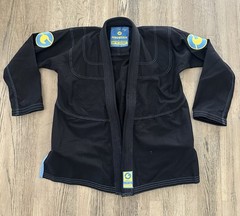 Gold BJJ Aeroweave Ultralight Gi A1 Black w/ Blue Stitching Complete BJJ Suit