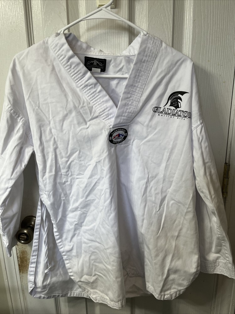 MARTIAL ARTS GROUP WHITE GI GLADIATOR TAEKWONDO APPROVED MAG KID SIZE 2 UNIFORM