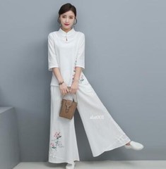 New Women Tai Chi Top+pant Martial Arts Kung Fu Yoga Uniform Cotton Linen Sports