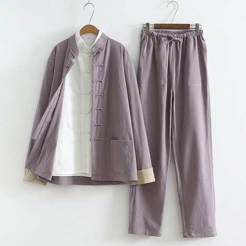 3pcs Traditional Chinese Linen Kung Fu Tai Chi Uniform Retro Plus Size Tang Suit