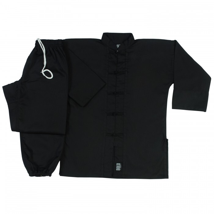 New Kung Fu Uniform Tai Chi Uniform-Black w/ Black Knot Cord Frogs by Bold Look