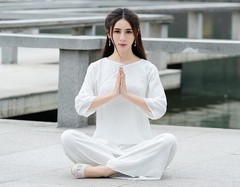 Women Tai Chi Yoga Outfits Set Top+pants Martial Arts Kung Fu Linen suit Vintage