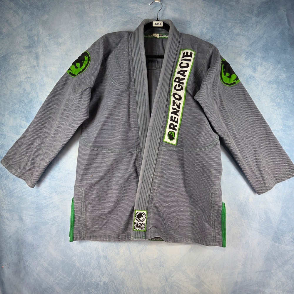 Renzo Gracie Jiu-Jitsu BJJ Gi Kimono Top Grey Green Pearl Weave A2 Fight Team