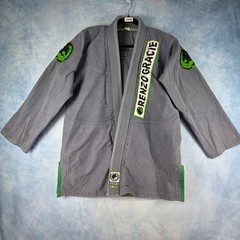 Renzo Gracie Jiu-Jitsu BJJ Gi Kimono Top Grey Green Pearl Weave A2 Fight Team