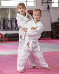 KANKU Bjj gi, Judo Uniform, Single Weave 450 gram White and Blue Jiu Jiutsu kids