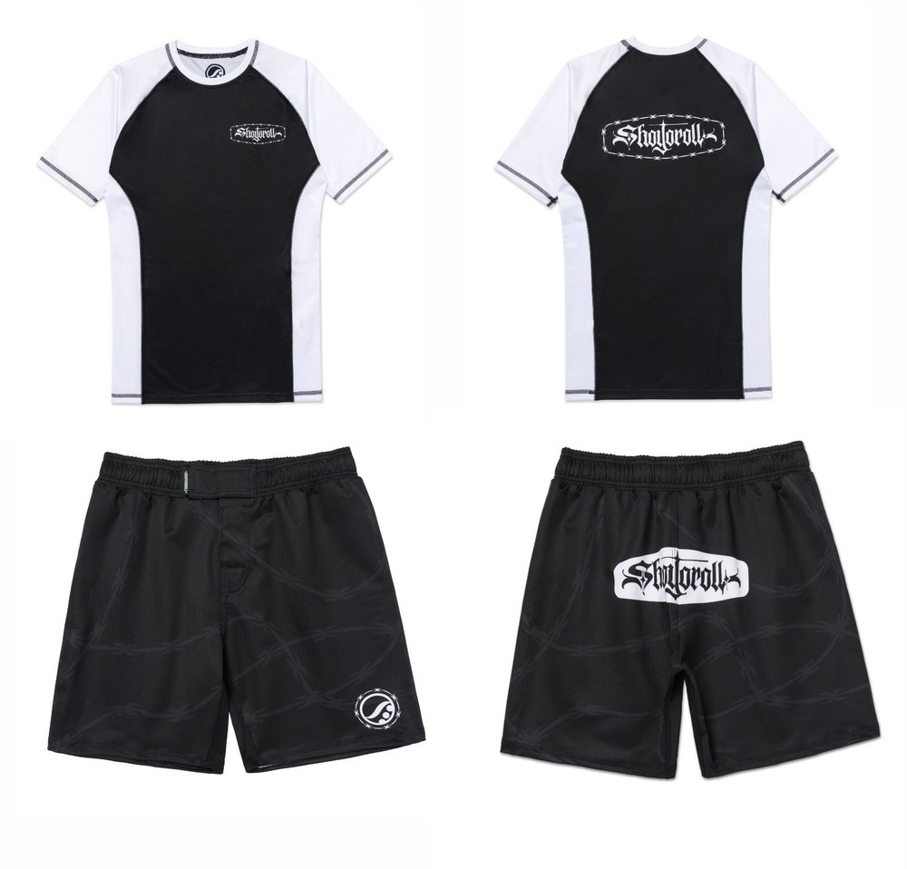 Shoyoroll Barb Wire Rash Guard SS (White) & Short Bjj No Gi Uniform Competitor