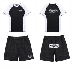 Shoyoroll Barb Wire Rash Guard SS (White) & Short Bjj No Gi Uniform Competitor