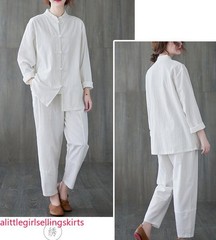 New Women’s Tai Chi Yoga Outfits Set Top+Pants Martial Arts Kung Fu Linen Suit