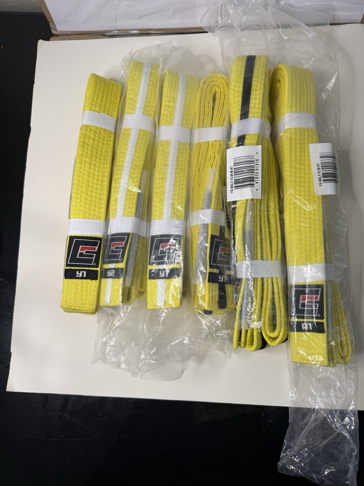 Combat Corner BJJ Kids Yellow/Yellow-black/Yellow- Belts Size Y1/A1 *LOT OF 6*