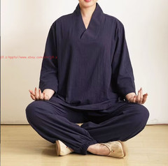 Women Men Meditation Monk uniform Chinese Style Lay Zen Kung Fu Tai Chi Suits