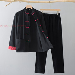Men Chinese Traditional Linen Cotton Tai Chi Kung Fu Uniform buckle Shirt+pants