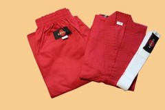 KANKU NEW Red Karate Uniform, Gi 7.5 oz Adult Kids w/White belt Tae Kwon Do