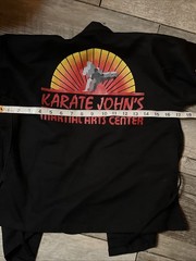 Karate Uniform Kids Youth Size 00 Black Belt Small Logo Advertise Patches
