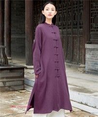 New Women Martial Arts Tai Chi Tang Suit Linen Kung Fu Tops Long Coat Retro Robe
