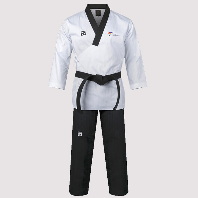 Men Mooto Official Black Collar Master Uniform Dobok Gi TKD WTF KTA Approved