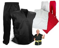 Sleeveless Martial Arts Uniform Gi Set Karate Taekwondo, Black/White/Red