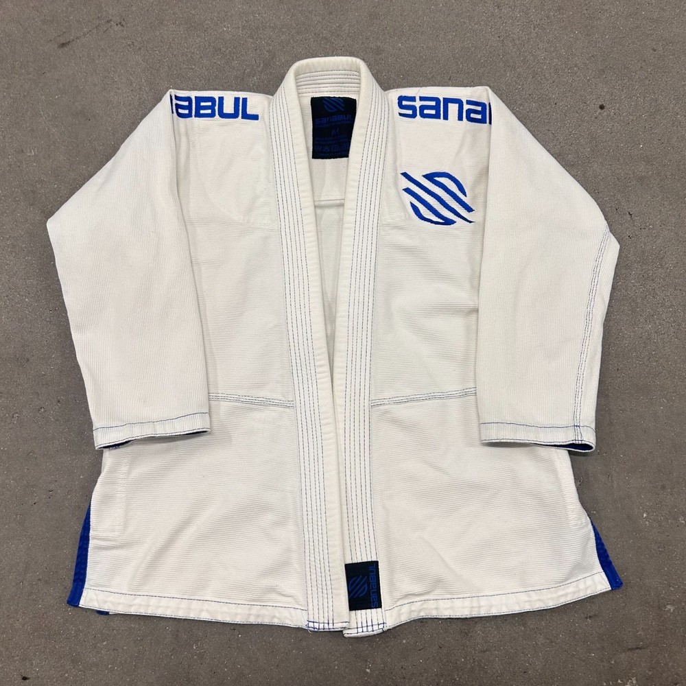 Sanabul BJJ Gi Jiu Jitsu Kimono Jacket Mens A1 White Logo Open Front Uniform